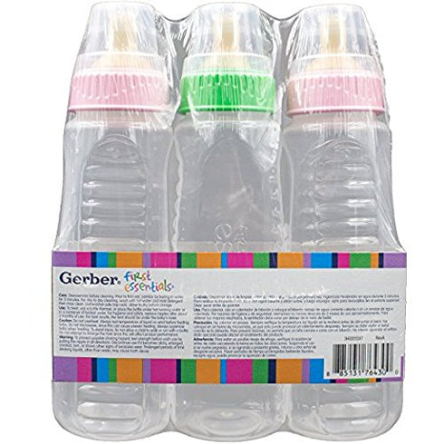 3 Pack Gerber First Essential Clear View Plastic Nurser With Latex Nipple, BPA Free, Colors may vary