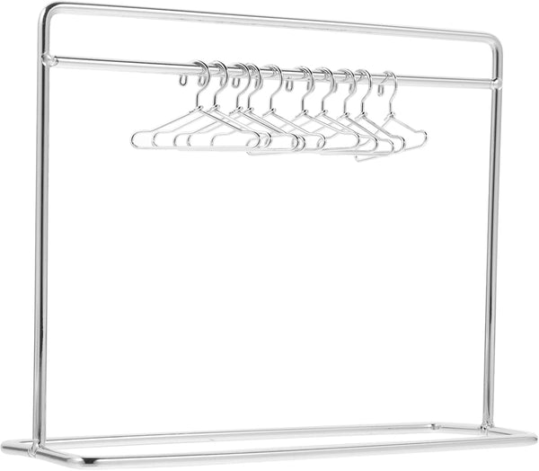 NUOBESTY Doll Dress Rack, Miniature Clothing Display Rack for Doll House Decoration Accessories - Silver