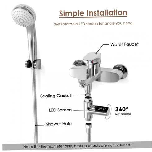 BEAHING 5~85C 360 Digital Shower Thermometer with Rotating LED Water Meter, Shower Water Thermometer for Elderly