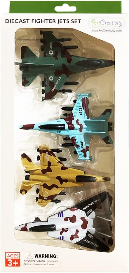 ArtCreativity United States Air Force Diecast Fighter Jet Toy Set of 4, Pullback Mechanism Metal Plane Toys for Boys