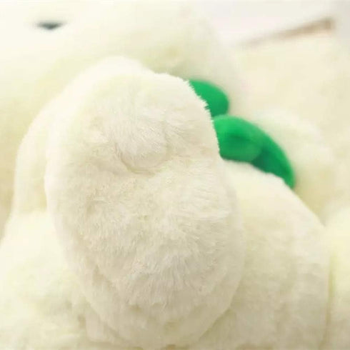 Soft Toy - Sitting Lop Eared Rabbit, Easter White Rabbit Stuffed Bunny with Carrot, Realistic Long-Eared Pink Plush
