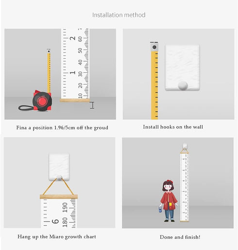 Kids Growth Chart Fabric Canvas Height Measurement Ruler - Wood Frame from Baby to Adult, Colorful Cloud, 7.9 x 79in