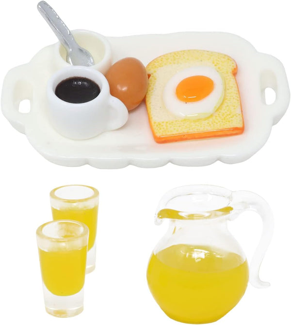 Honbay 9PCS Mini Fake Food Model, Miniature Breakfast Set for Mini House Outdoor Garden Party Celebration