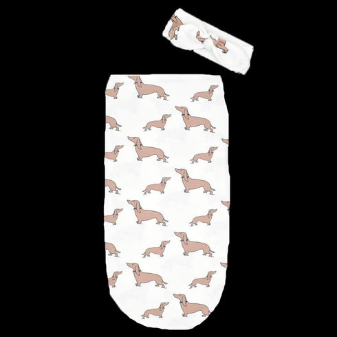 Culclendy Doxie Swaddle Sack for Newborn, Dachshund Cocoon, Weiner Dog Swaddle with Headband, Boy Sleep Sack, Baby Boy