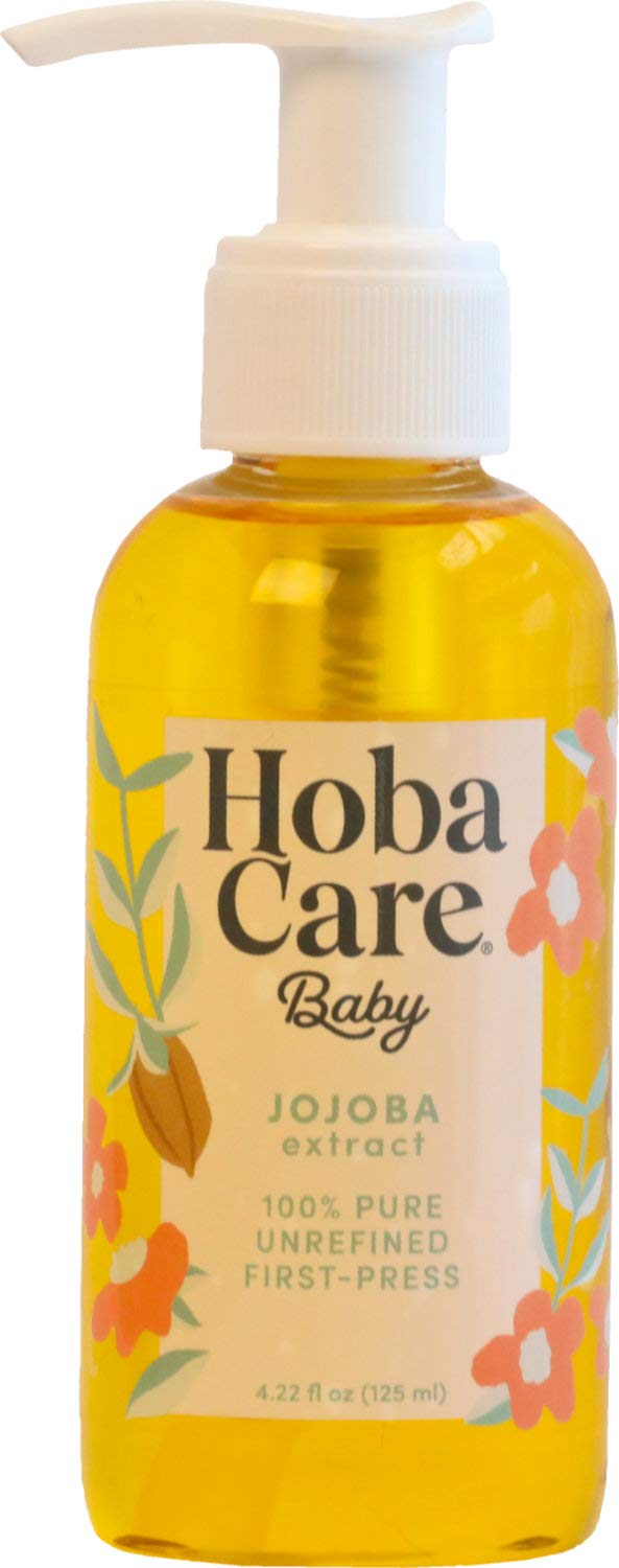 HobaCare Jojoba Baby Oil with Pump Dispenser, 100% Pure Natural Unrefined Cold-Pressed Jojoba Oil for Baby Care, 4.22