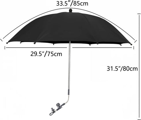 STARRY CITY 50+ Baby Pram Umbrella with Adjustable Universal Clamp,Children Buggy Sun-Proof Parasol with Clip On UPF