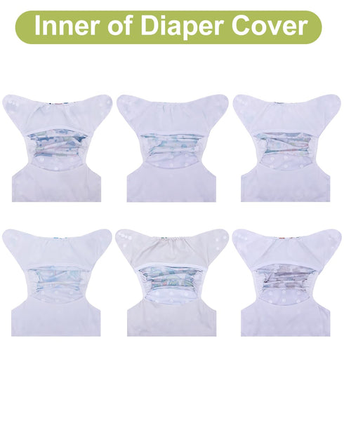 6 Pack Gussets, babygoal Cloth Diaper Covers with Wet Bag for Fitted Diapers and Prefolds with Double Adjustable