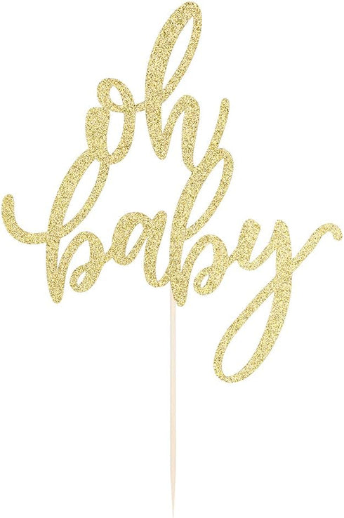 Glitter Oh Baby Cake Topper, Baby Party Cake Decoration for Baptism or Gender Reveal Party