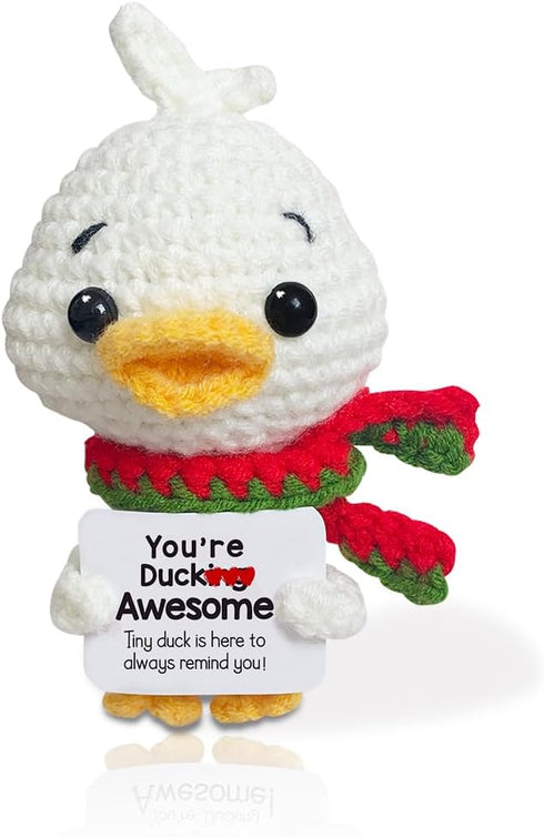 AicooFest Positive Crochet Duck Animals Emotional Support Plush Funny Knitted Duck Stuffed Animal