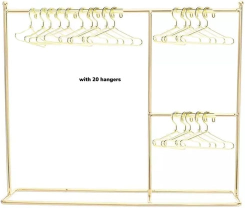 Eledoll 1:6 Dollhouse Furniture Clothes Hanger, Golden Metal Stand Wardrobe with 20 Hangers for 12" Fashion Doll
