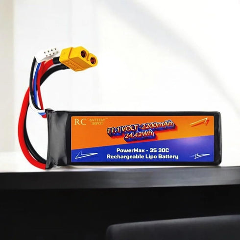 RC Battery Depot 11.1V 2200mAh 3S 30C XT60 Plug RC Lithium-Polymer (LiPo) Battery for RC Toys, Boats, Cars, Planes