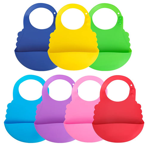 7 Pack Silicone Baby Bibs for Babies & Toddlers (6-72 Months), Waterproof Feeding, Easy Clean, Unisex, Non Messy