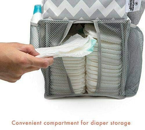 Chevron Pattern Diaper Caddy and Nursery Organizer for Newborn Baby Essentials, Multiple Pockets for Storage