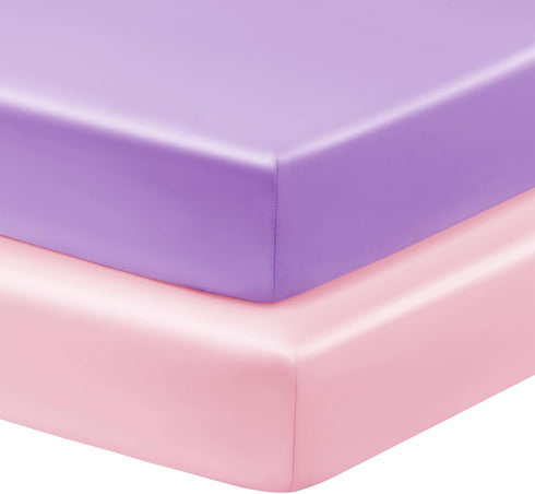 Horbaunal 2 Pack Satin Crib Sheets for Baby with Sensitive Hair, 52"