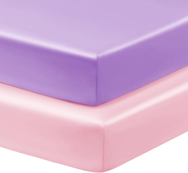 Horbaunal 2 Pack Satin Crib Sheets for Baby with Sensitive Hair, 52"
