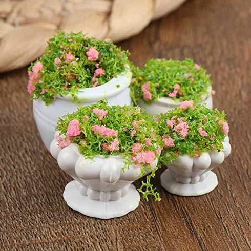 4 Pcs Dollhouse Potted Plants, Miniature Artificial Bonsai & Flowerpot for 1:12 Dollhouse Decor, Mini Plant Kit