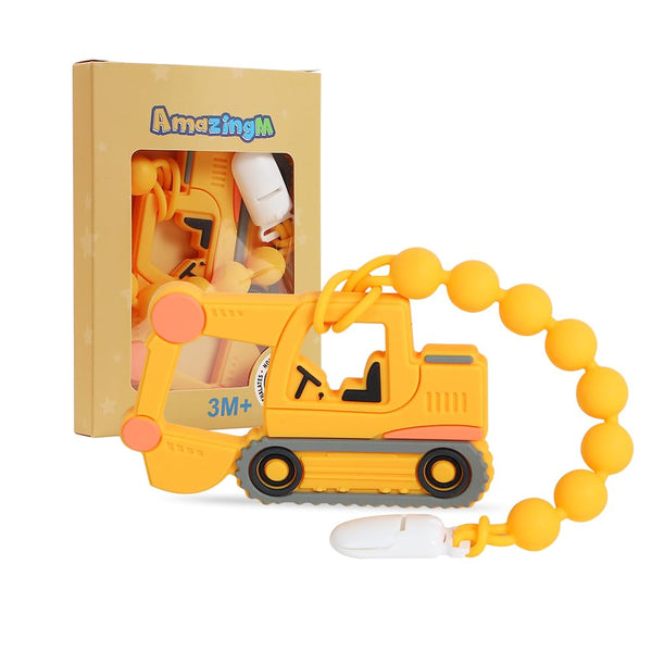 Baby Food Grade Silicone Carrier Vehicle Teether Toy - Teething Pain Relief Gift Set for 3 Months+