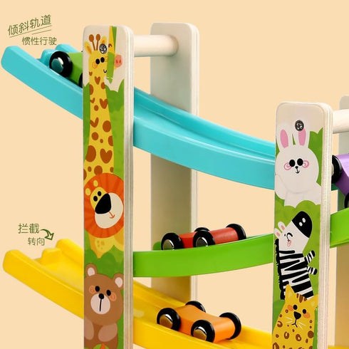 TUYFKDS 1 2 3 4 8 1-3 Wooden Car Ramp Toy for Year Old Boys and Girls Level Toddler Race Track with Mini Cars Garage