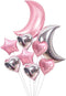9pcs Large Moon Star Foil Balloons 30inch Pink Silver Moon and 18inch Star Heart Mylar Balloons for Party Decorations