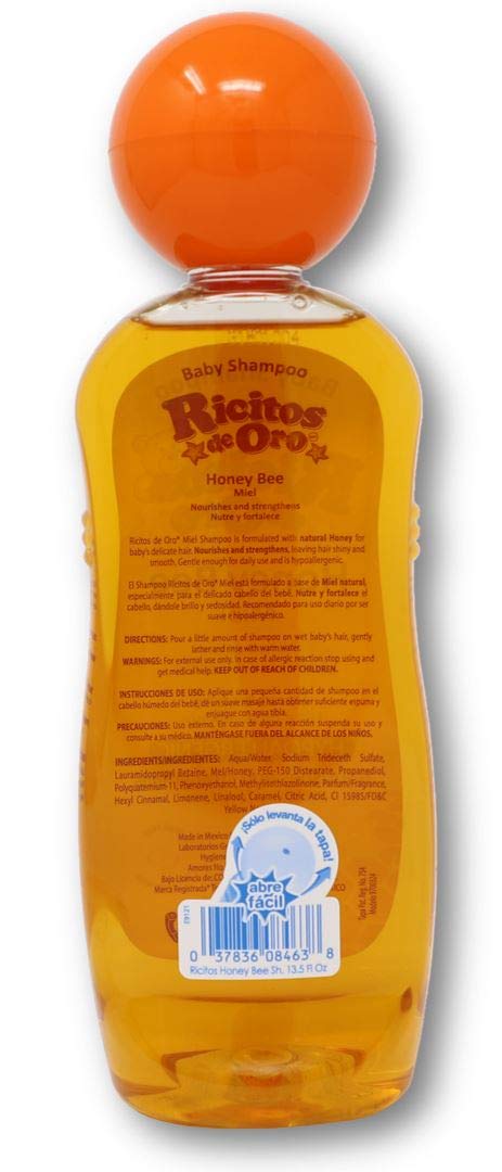 Honey Bee Ricitos de Oro Shampoo | Baby Shampoo with Pop-Up Rattle Cap, Paraben Free, 13.5 Fl