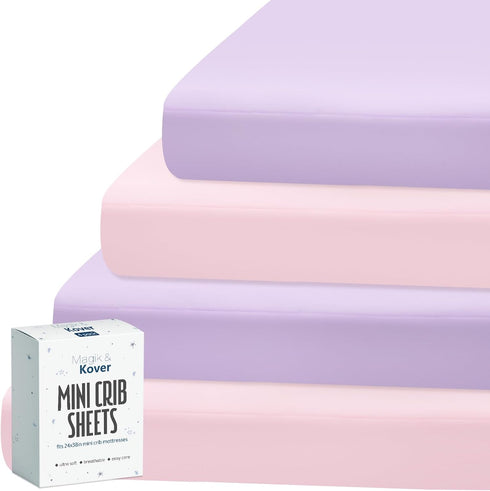 Magik & Kover Mini Crib Sheets Girl 4 Pack, Baby Crib Sheet for Mini Crib