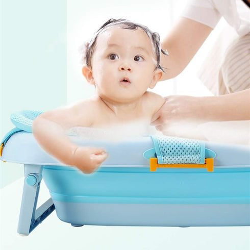 Baby Bath Seat, Infant Bathing Support Mat with Four Safety Support Corners, Comfortable Mesh for Newborn - Blue
