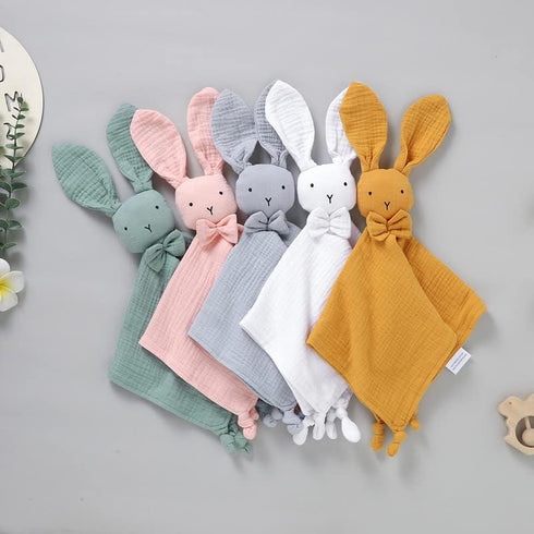 LAWKUL Baby Lovey Organic Cotton Muslin - Soft Security Blankets Comfy Lovie for Newborn Infants Boy Girls Unisex Bunny