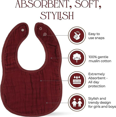Set Comfy Cubs Baby Bibs and Muslin Burp Cloths - Soft and Absorbent