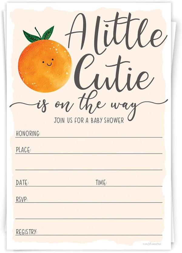 Little Cutie Baby Shower Invitations (20 Count) with Envelopes - Gender Neutral or Girl Shower