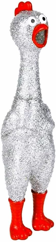 13.5" (4 Pack 2 2 Large Sparkle Glitter Rubber Squeeze Chicken with a Long Funny Squeaky Sound (Gold - Silver) Glitter