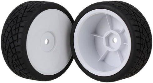 Mxfans White Plastic Smooth Flat Disc Wheel Rims + Striped Pattern Rubber Tires for RC 1:10 Racing Car (Set of 4)
