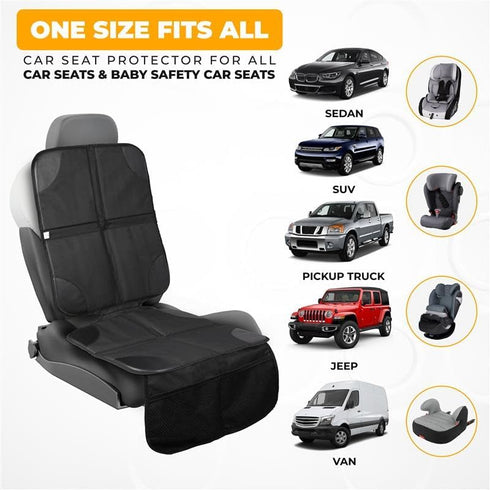 1 Pack, 600D EcoNour Car Seat Protector Waterproof Non-Slip Seat Mat with Extra Thick Padding & Mesh Storage Pocket