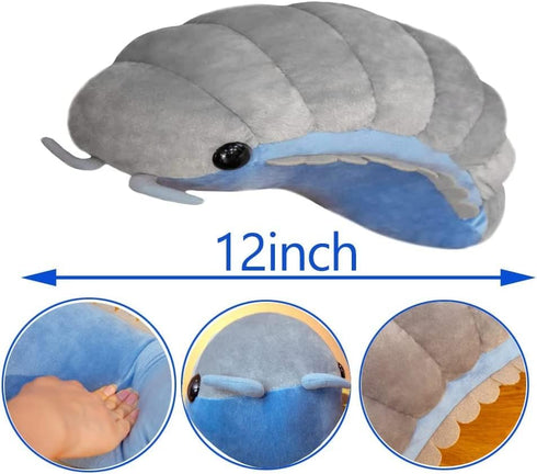 Hgplvxj (Gray,12Inch) Lifelike Insect Plush Toy, Pill Bug Stuffed Animal Plush Pillow Birthday Xmas Gift for Kids