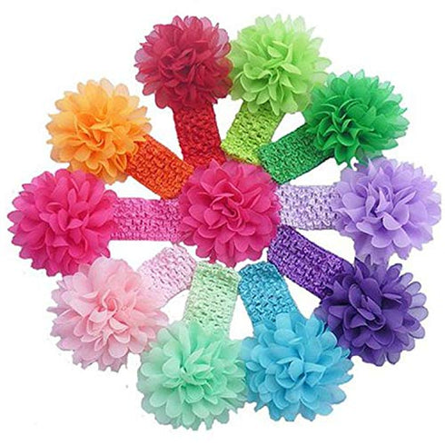 10Pcs Baby Girls Headbands – Soft Elastic Hair Bands with 10 Lovely Colour Chiffon Flowers for Toddlers and Kids