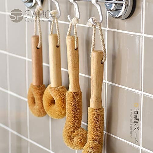Wooden Cleaning Brush, Natural Coconut Fiber Bottle Washing Brush, Sturdy Eco-Friendly Pan Scrub Brush for Deep Cleaning