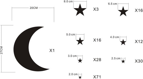 Moon and Stars Wall Decal Vinyl Sticker for Kids Room Decoration - Good Night Nursery Wall Decor (Black)