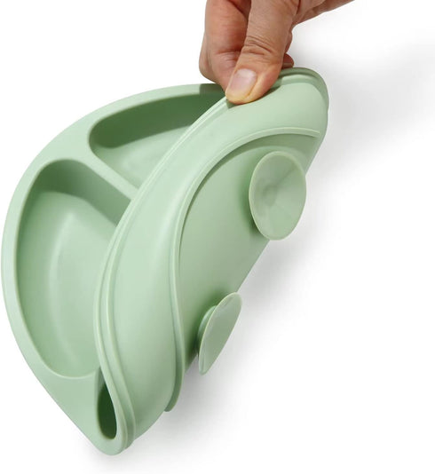 PandaEar Divided Unbreakable Silicone Baby and Toddler Plates, 3 Pack, Non-Slip, Dishwasher & Microwave Safe (Blue
