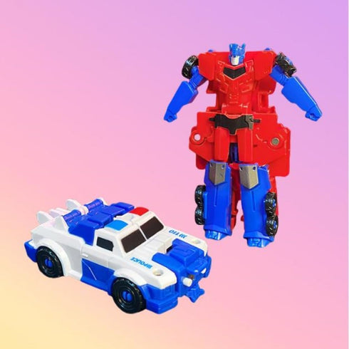 2-in-1 3+ Magnetic Robot Police Car & Fire Truck Transforming Toy - ABS Safe Magnetic Snap-On Action Figure for Kids