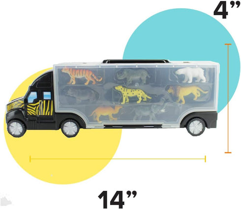 Boley 8 Piece 14" Safari Transport Truck Carrier with Miniature Animal Figures and Portable Truck