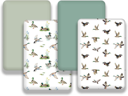 FIGEPO 4 Pack Pack (Pack Mallard Duck Baby N Play Sheets Neutral Unisex Breathable Fitted Nursery Sheets for Baby Girl
