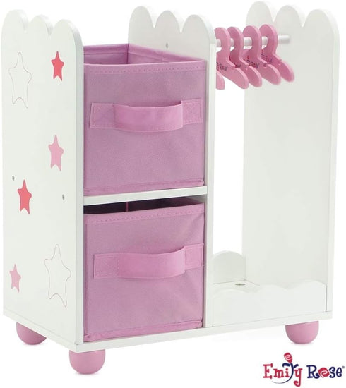 14 Inch Closet 14 Emily Rose Doll Furniture - Open Wardrobe with Hangers & Storage Bins - Wooden Organizer for Wellie
