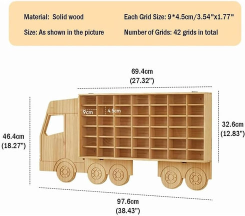 Wood Toy Car Display Rack, Holds 42 Diecast Cars Model Car Display Case 1/64 Scale Organizer Freestanding or
