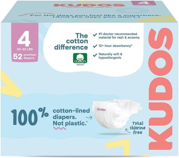Generic Kudos Chlorine Free Premium Diapers, Cotton-Lined, (Size 4, 52 Count)