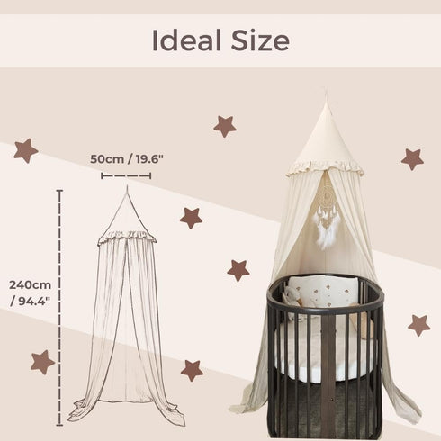 Wonder Space Kids Bed Canopy with Ruffles, Pastel Neutral Color for Boys & Girls, Frilled Cotton Tent Nursery Room Baby
