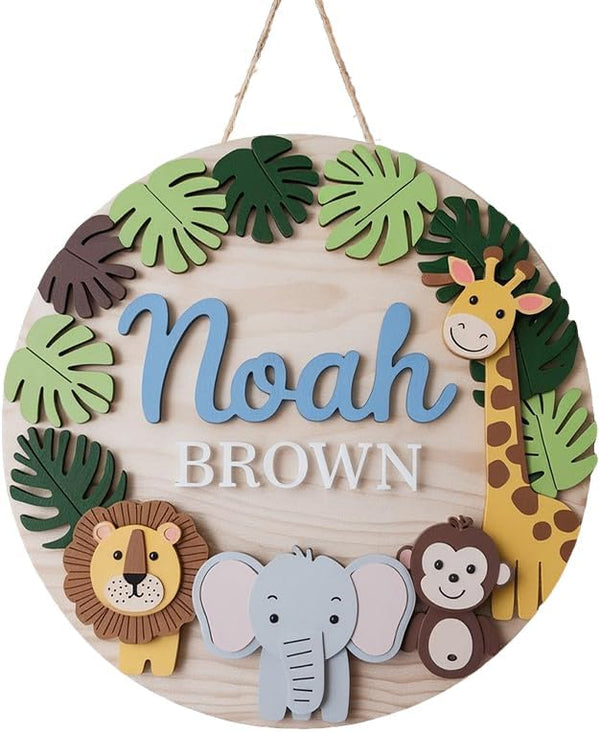 Personalized Nursery Name Sign for Boys, Woodland Animals Sign for Baby Door