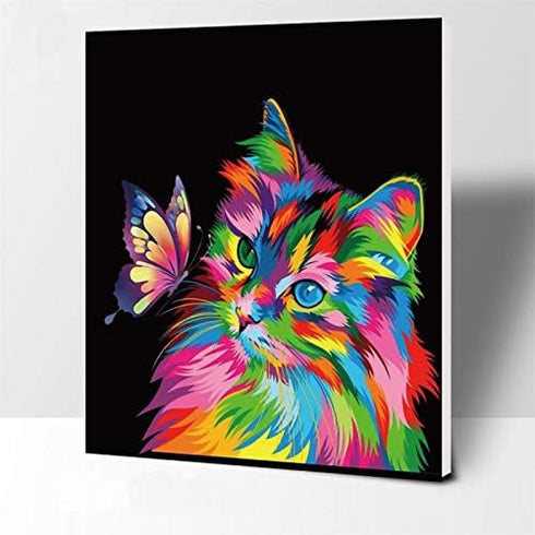 Paint by Numbers for Kids & Adults, DIY Canvas Painting Gift Kits, Colorful Cats and Butterflies, 12 x 16 inch