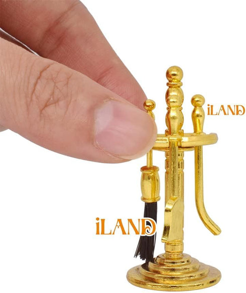 1/12 4pcs) iLAND Dollhouse Furniture and Accessories of Dollhouse Fireplace on Scale w/Fire Light & Fireplace Tools