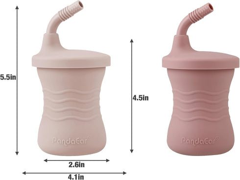 PandaEar 8 Pcs Silicone Baby Feeding Set: 2 Silicone Suction Plate, 2 Tiny Sippy Cup, 2 Spoon, 2 Fork, BPA Free,
