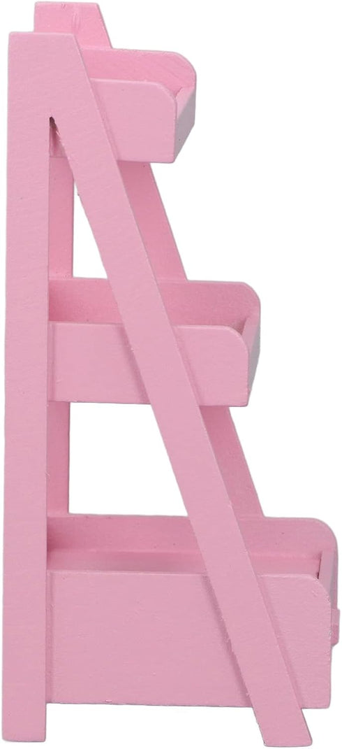 Dollhouse Flower Plants Rack, 3 Layers Hand Crafted Birch Wood Flower Shelf with Storage Drawer for Doll House