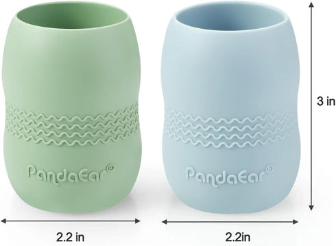 PandaEar Silicone Baby Feeding Set, 2 Pack Silicone Divided Suction Plate, 2 Pack Tiny Cup with 2 Spoons 2 Forks, Baby